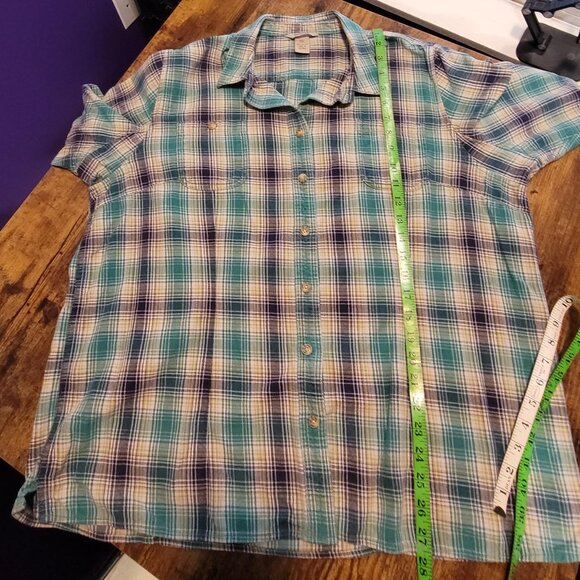 DULUTH TRADING COZY WOMEN'S BLUE YELLOW COTTON PLAID FLANNEL EUC 2X XXL - Picture 6 of 8